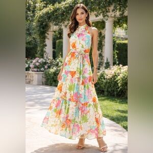 Julia Jordan Floral Halter Maxi Dress Size 6 NWT $168 Garden Party Resort